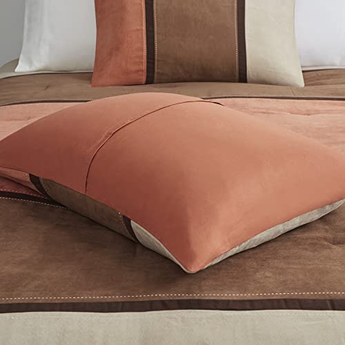 Brown 7 Piece Queen Faux Suede Comforter Set Y89107