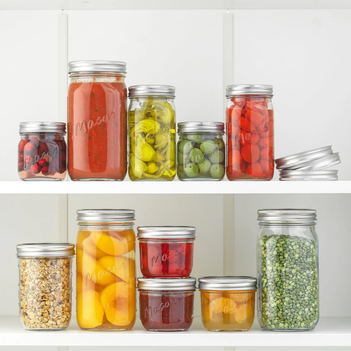 8 oz Set of 6 Glass Mason Jars with Airtight Lids U166763