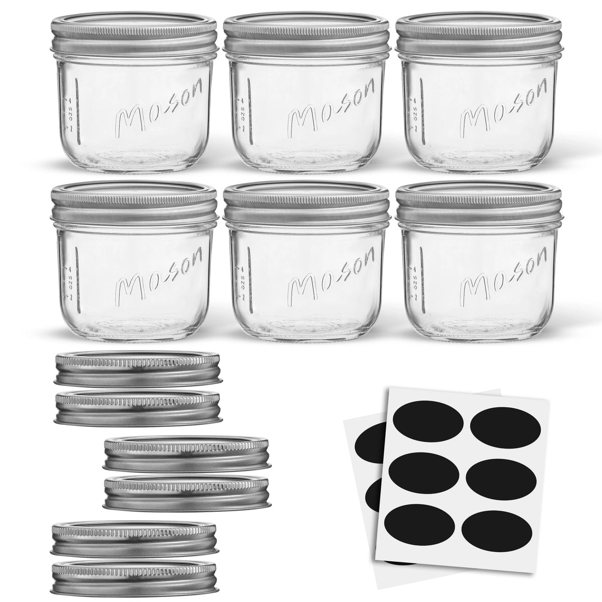 8 oz Set of 6 Glass Mason Jars with Airtight Lids U166763