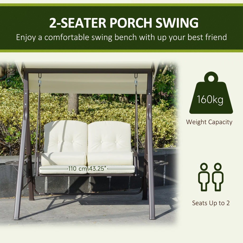 Beige 2-Person Patio Swing Bench with Canopy J3407