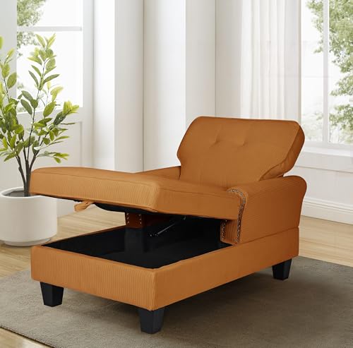 Green Corduroy Upholstered Chaise Lounge Sleeper Sofa Bed Chair N57173