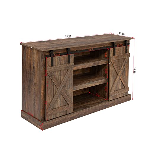 Rustic Natural Wooden TV Stand with Sliding Barn Doors T283083