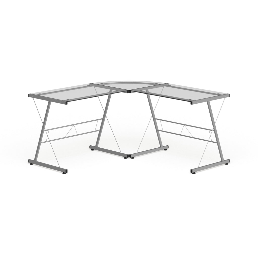 L-Shaped Clear Glass and Metal Corner Desk N6981