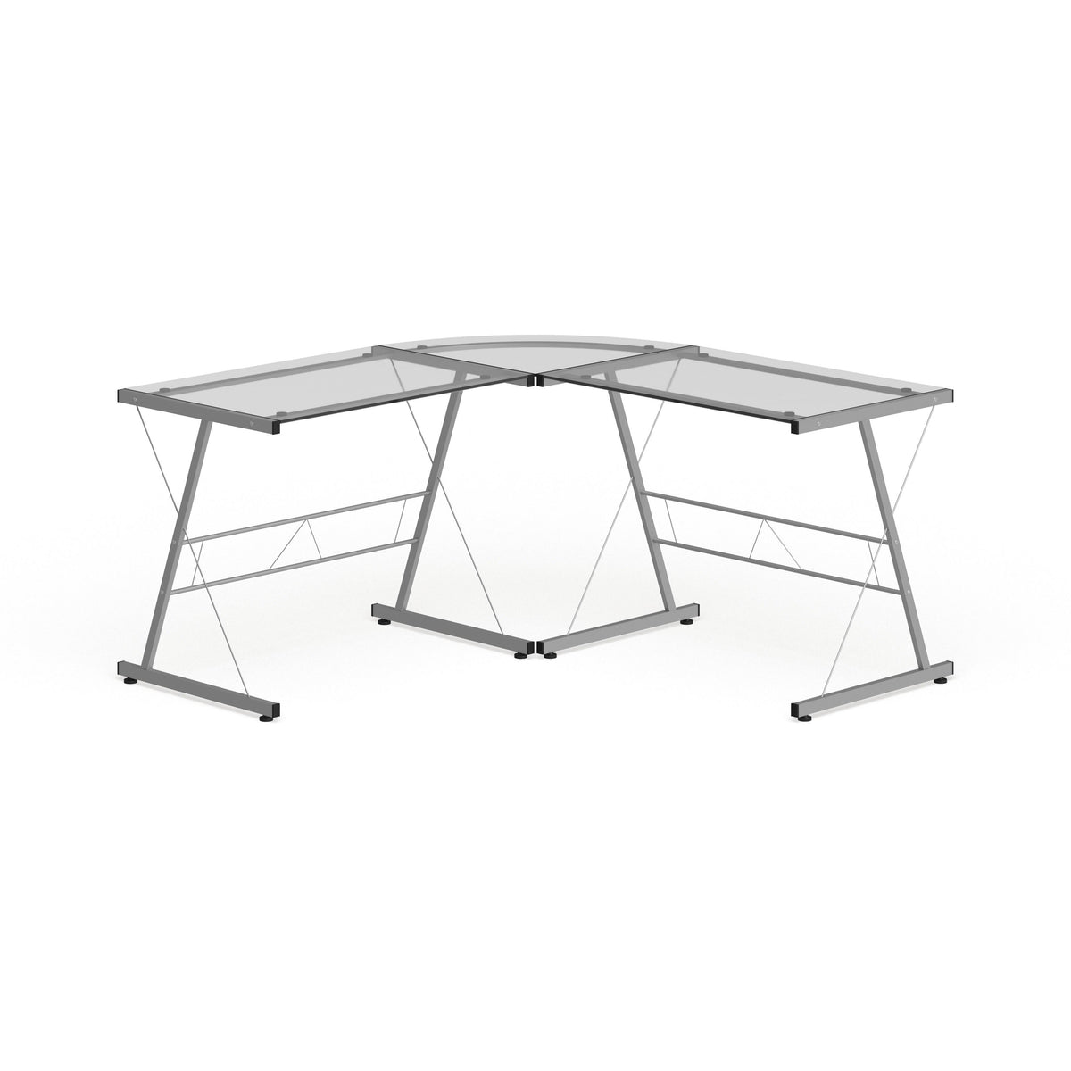 L-Shaped Clear Glass and Metal Corner Desk N6981