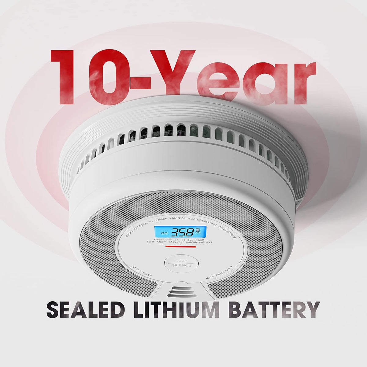 Wireless Interconnected Combination Smoke and Carbon Monoxide Detector with LCD Display, Pack of 3 J507603
