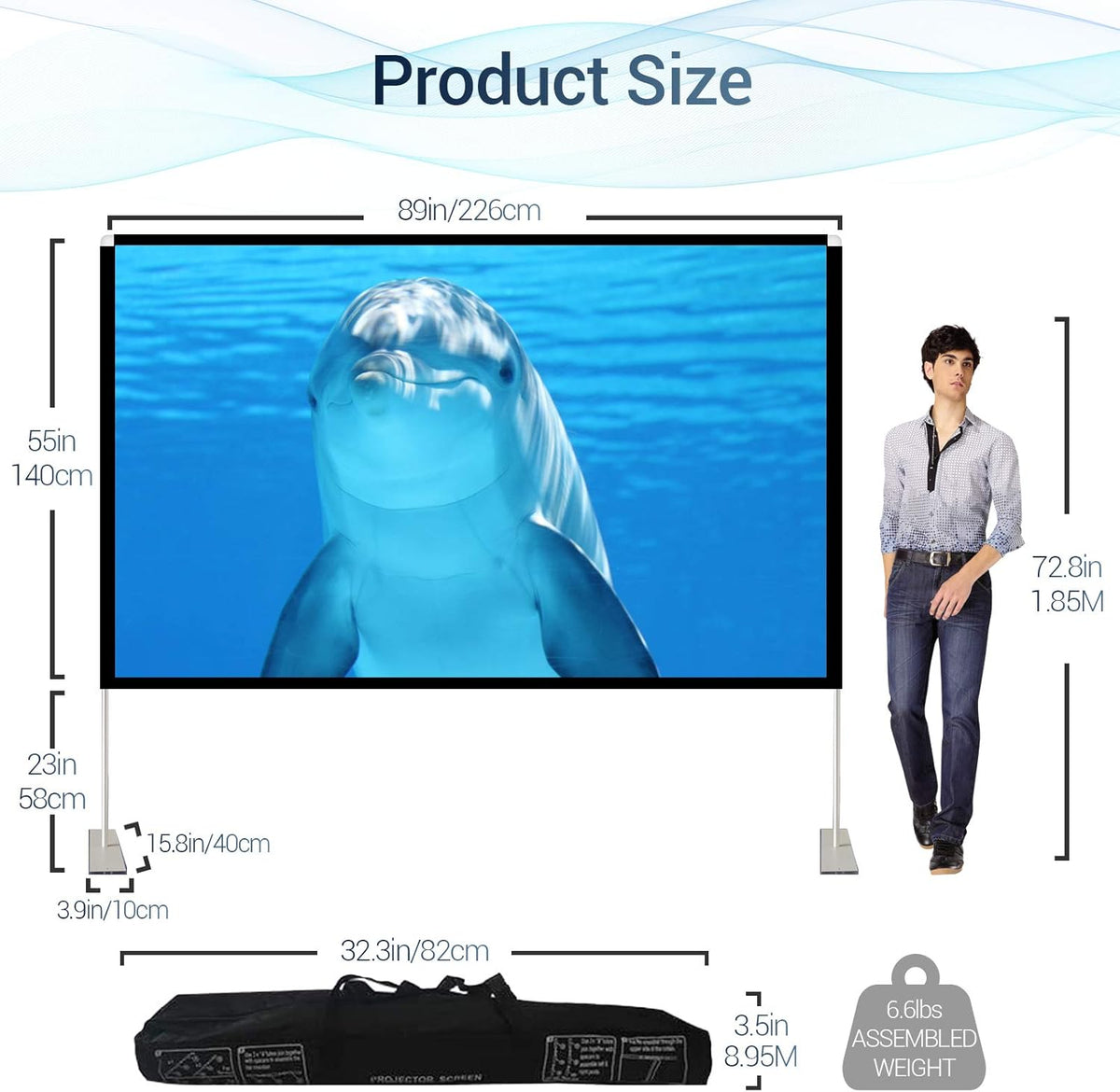 100 inch Portable Projector Screen with Stand and Carry Bag K418