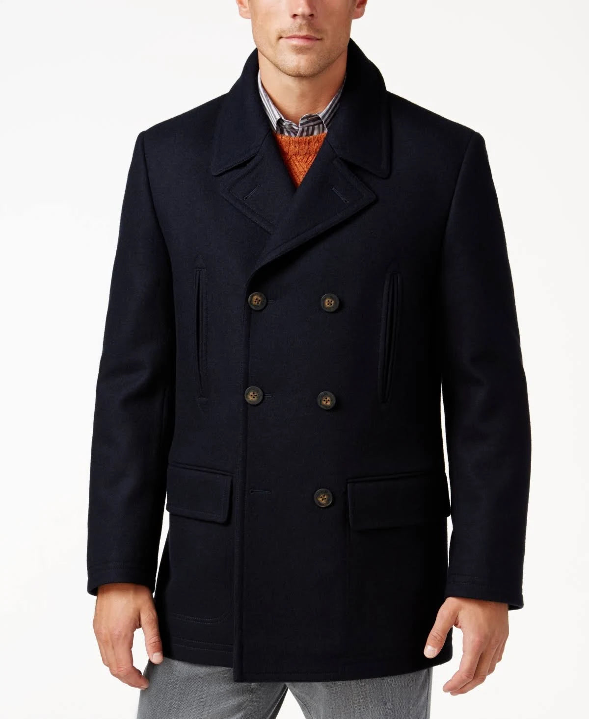 Dark Navy Wool-Blend Peacoat T5394