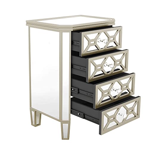 Silver 4-Drawer Chest with Golden Lines and Crystal-Shape Knob Q86495