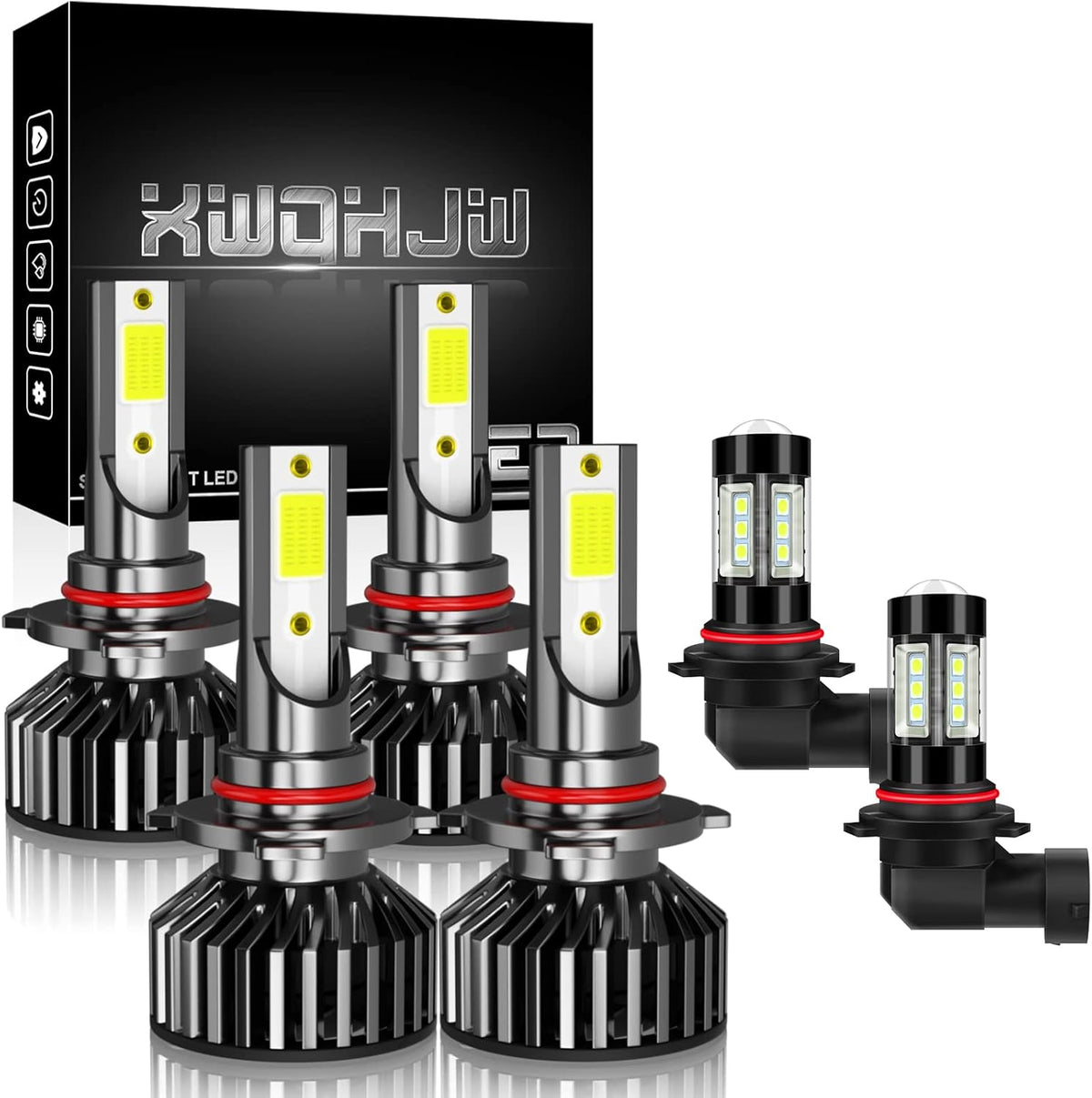 LED Headlight Bulbs, 9005 + 9006 High/Low Beam + 9006 Fog Light Bulbs, Pack of 6 Super White N6971