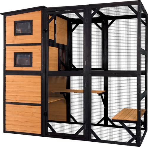 Large 4 Tiers Cat Enclosures House with Weatherproof Roof 70" H 77" L R85582
