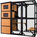 Large 4 Tiers Cat Enclosures House with Weatherproof Roof 70" H 77" L R85582