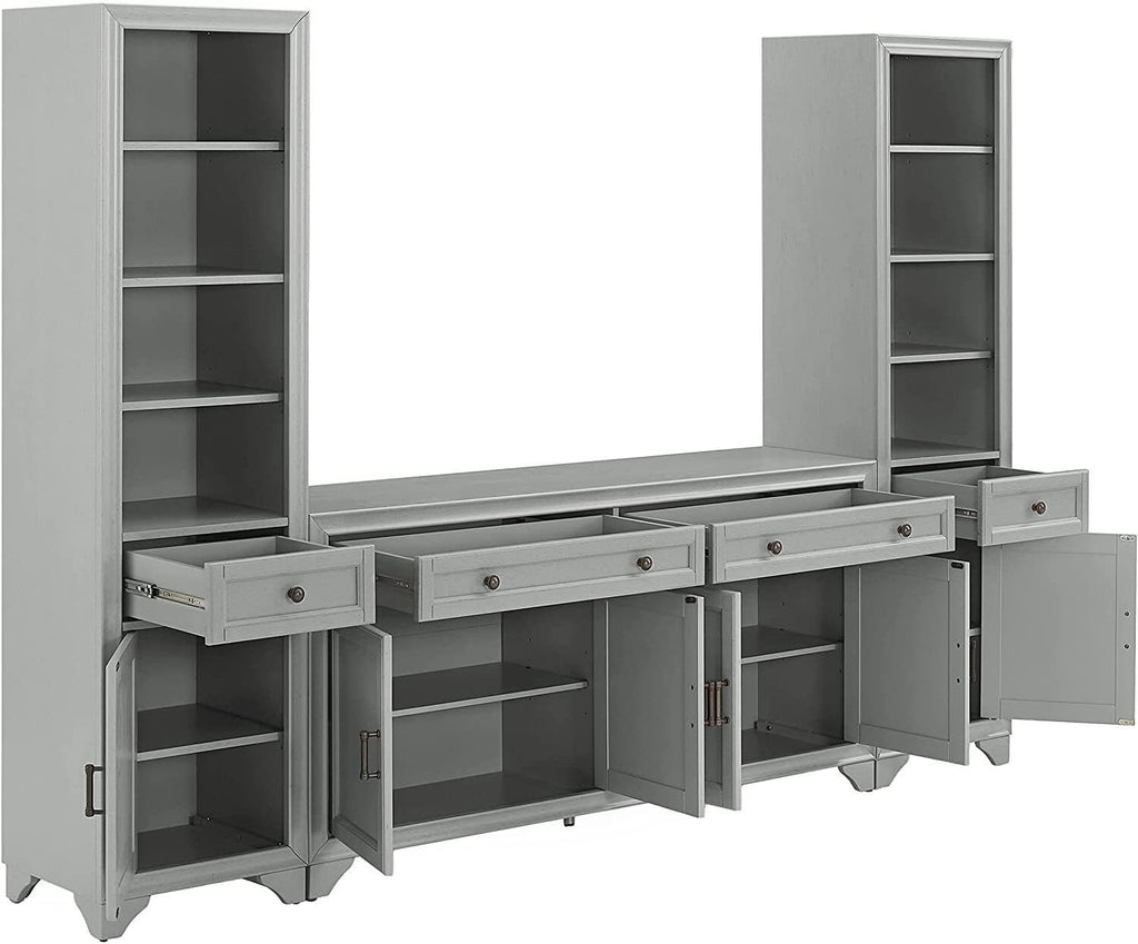 Distressed Gray 3 Piece Sideboard and Bookcase Set A5498