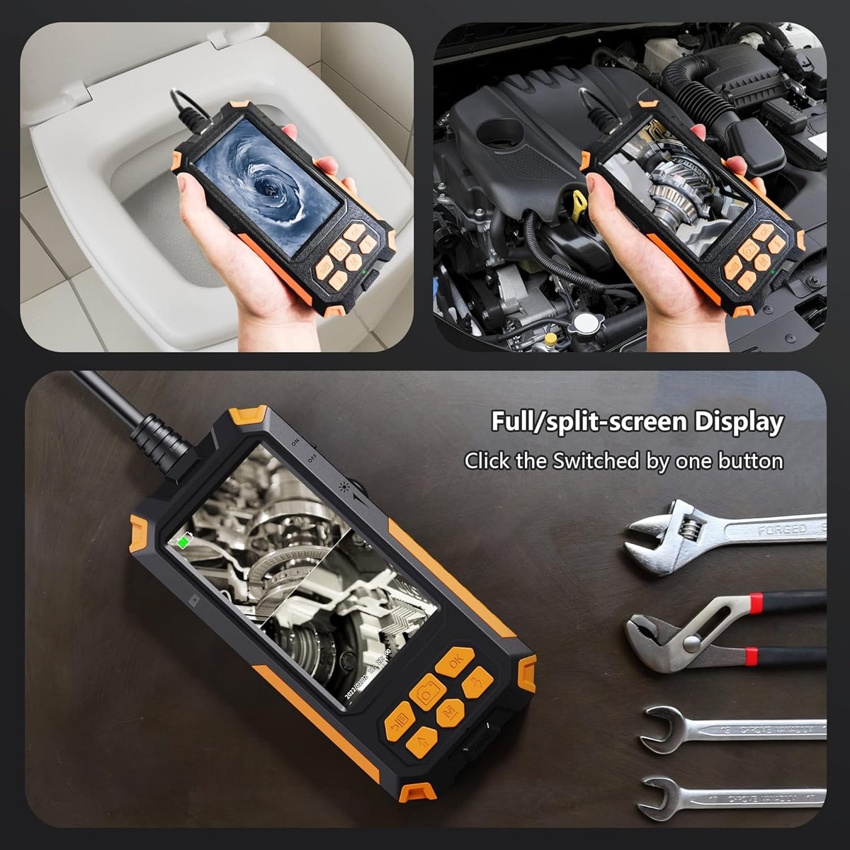 7.9mm 1080P Dual Lens Borescope Endoscope Camera with 4.5 IPS Screen A3284