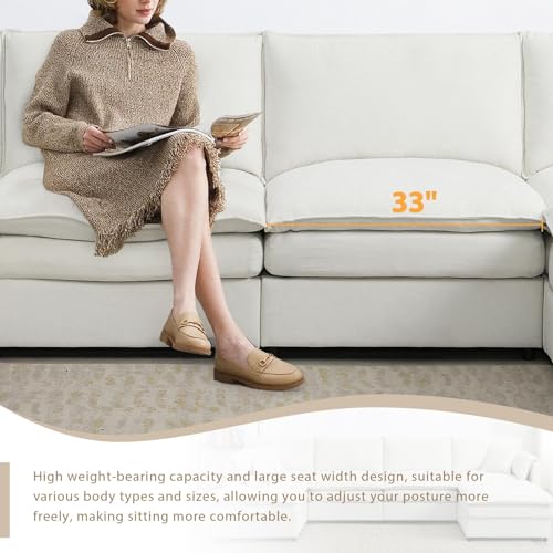 Cream Chenille U Shaped Sectional Sofa with 2 Ottoman V845