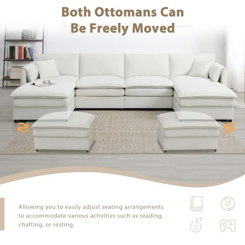 Cream Chenille U Shaped Sectional Sofa with 2 Ottoman V845