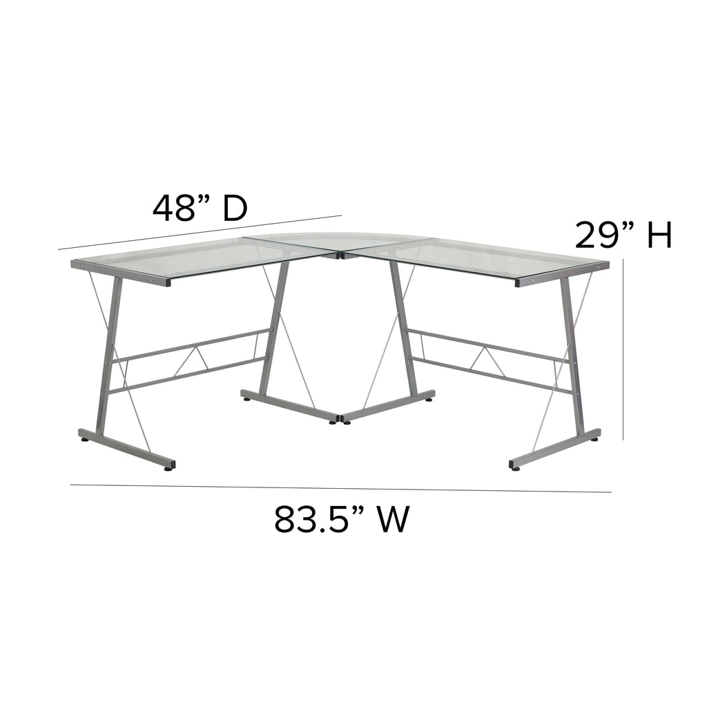 L-Shaped Clear Glass and Metal Corner Desk N6981