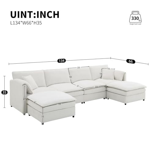 Cream Chenille U Shaped Sectional Sofa with 2 Ottoman V845