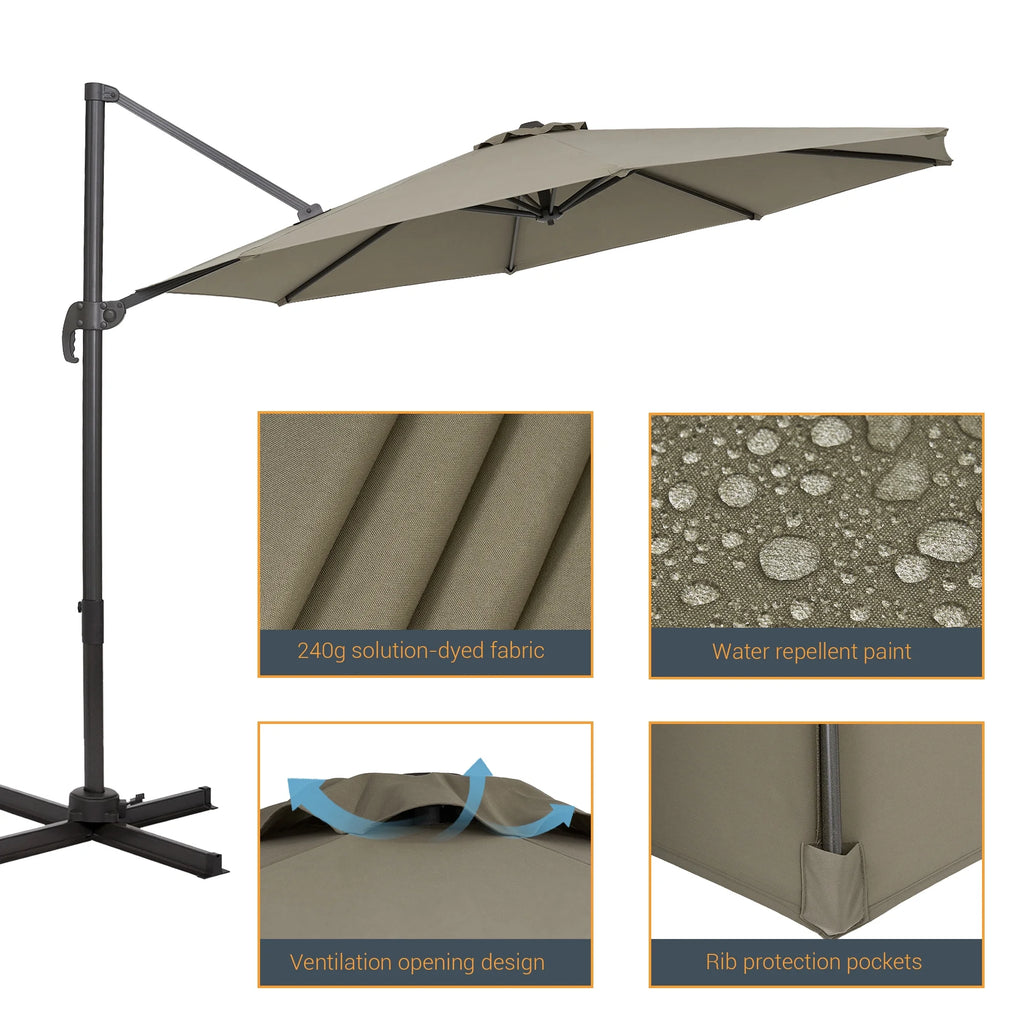 Taupe 10ft Outdoor Round Cantilever Patio Umbrella A34616