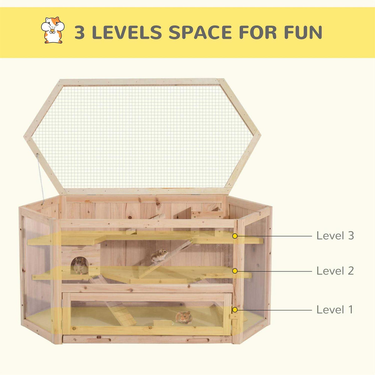 3 Tier Wooden Hamster Cage Small Animal House with Slide A729
