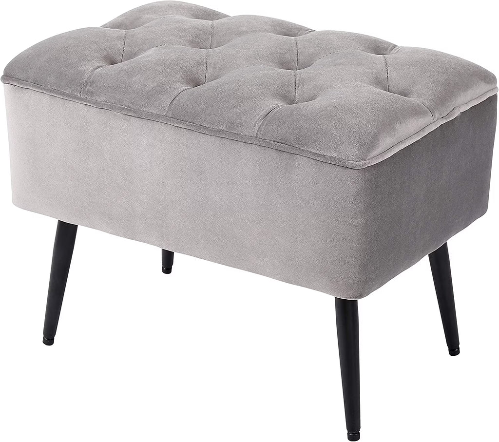 Grey Velvet Ottoman Foot Stool with Steel Legs H451179