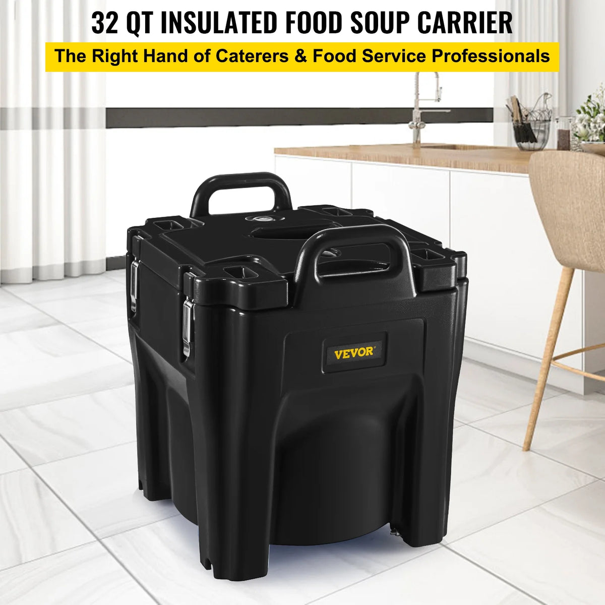 Black 32Qt Insulated Stackable Food Carrier with Stainless Steel Barrel L928