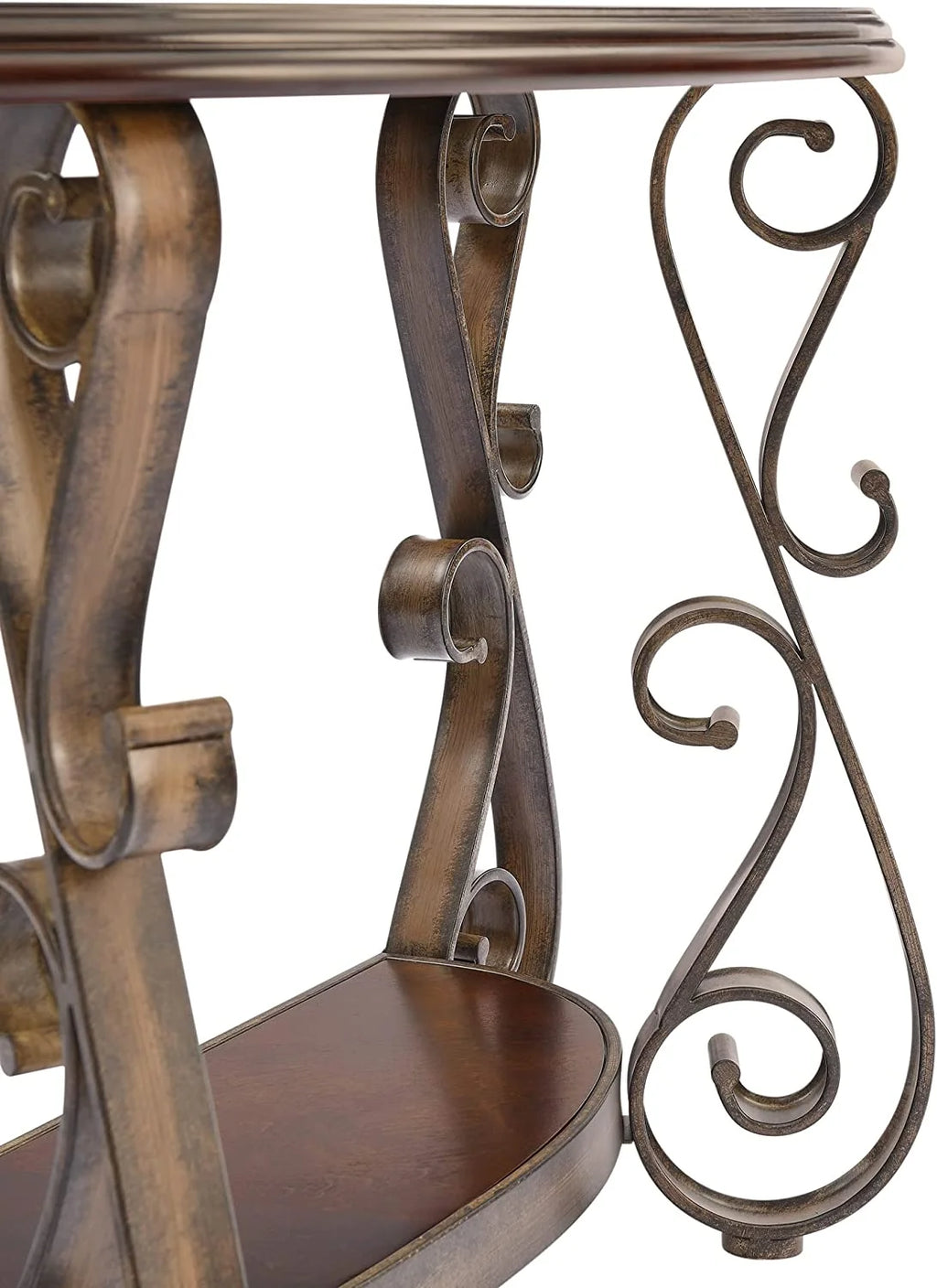 Traditional Half Sofa Table with Beveled Glass Top and Scrollwork Metal Legs C784246