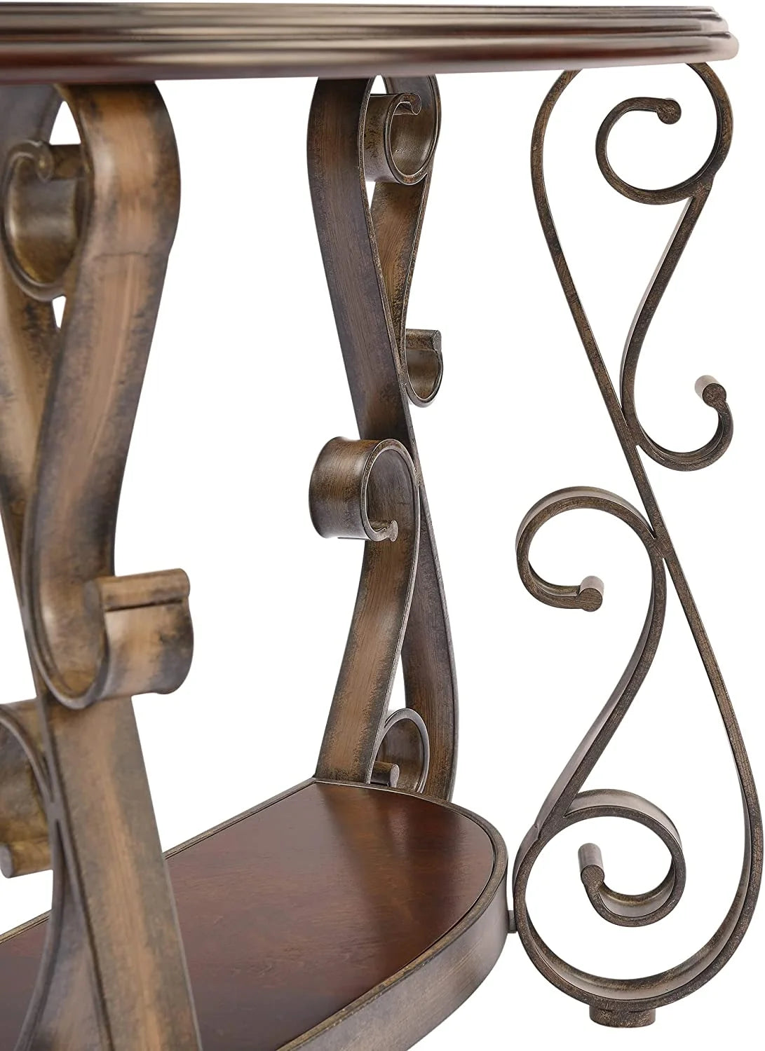 Traditional Half Sofa Table with Beveled Glass Top and Scrollwork Metal Legs C784246