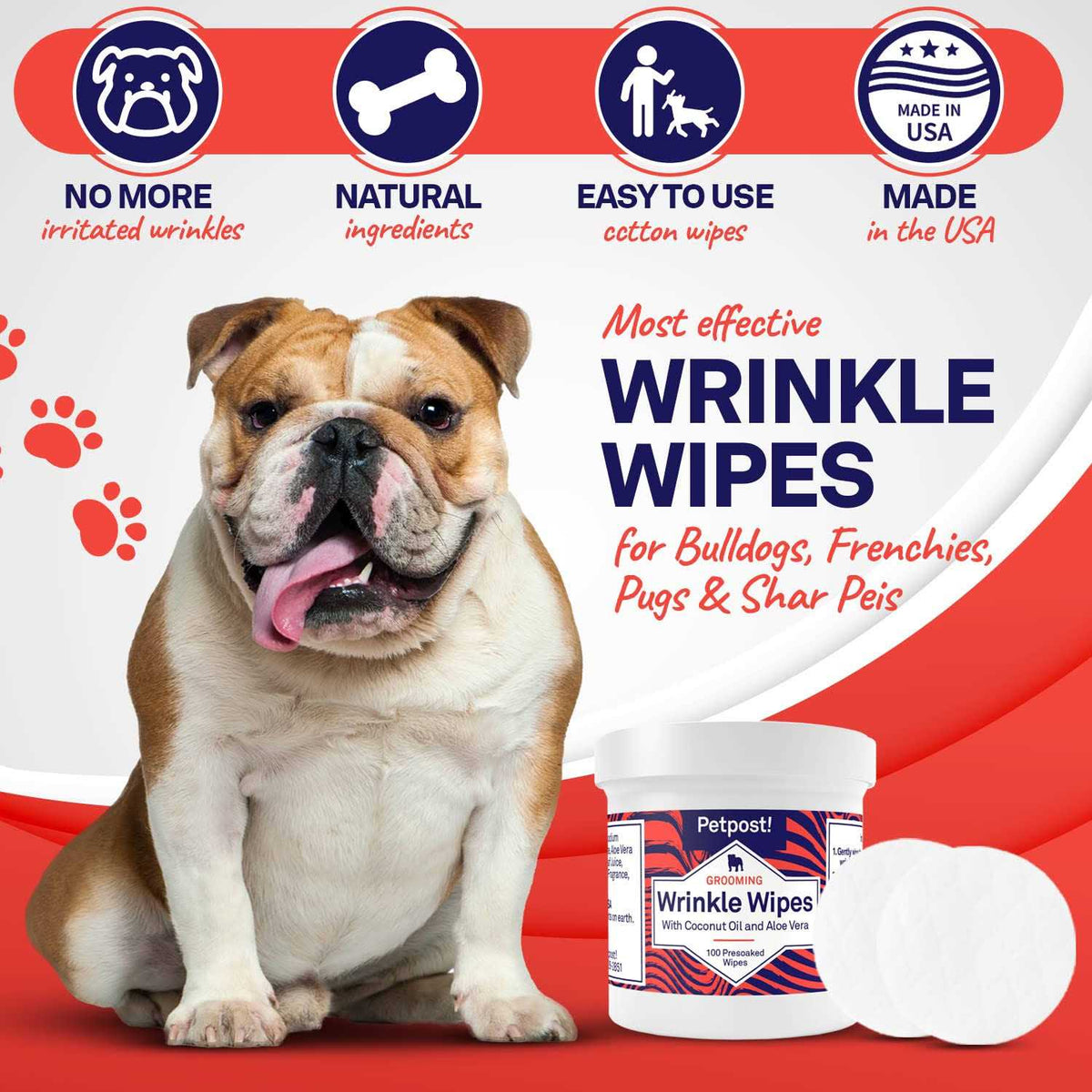 Bulldog Wrinkle Wipes for Dogs O554462