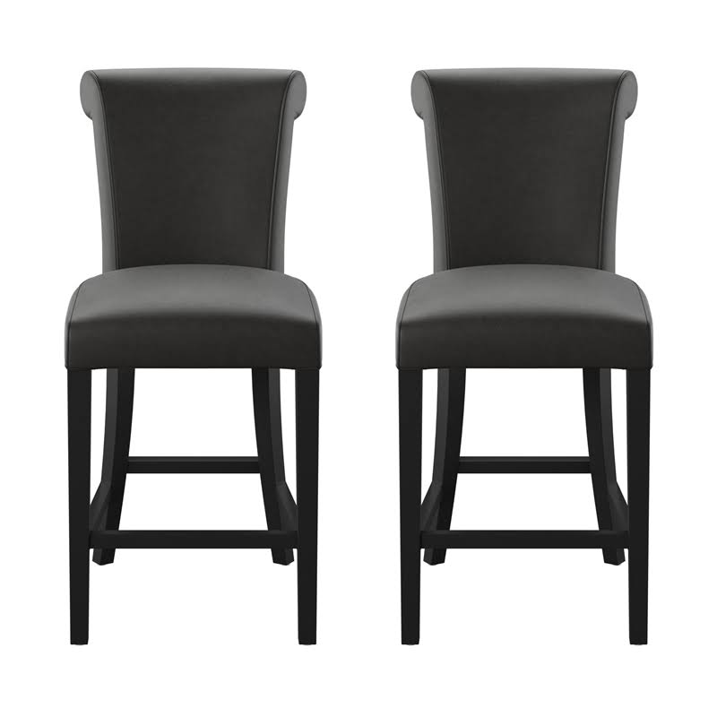 Black Faux Leather Bar Stool Set of Two X1934