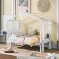 Twin Size Wood House Bed with Desk and Roof A50896