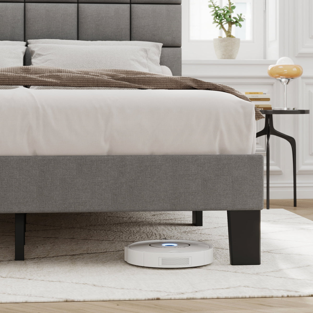 Queen Size Upholstered Bed Frame with Adjustable Headboard Q944