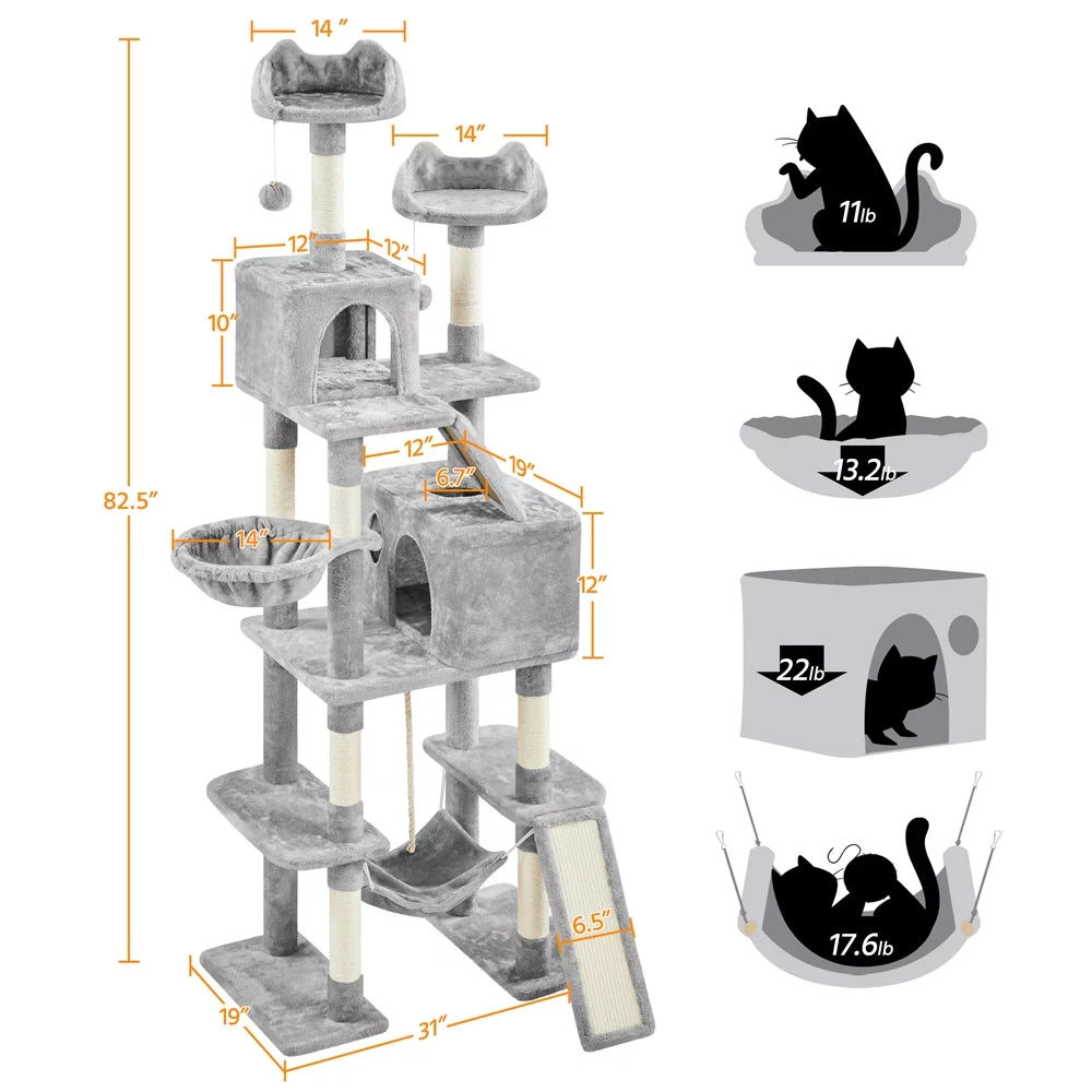 Light Gray Multi Level Cat Tree with 2 Condos S32494