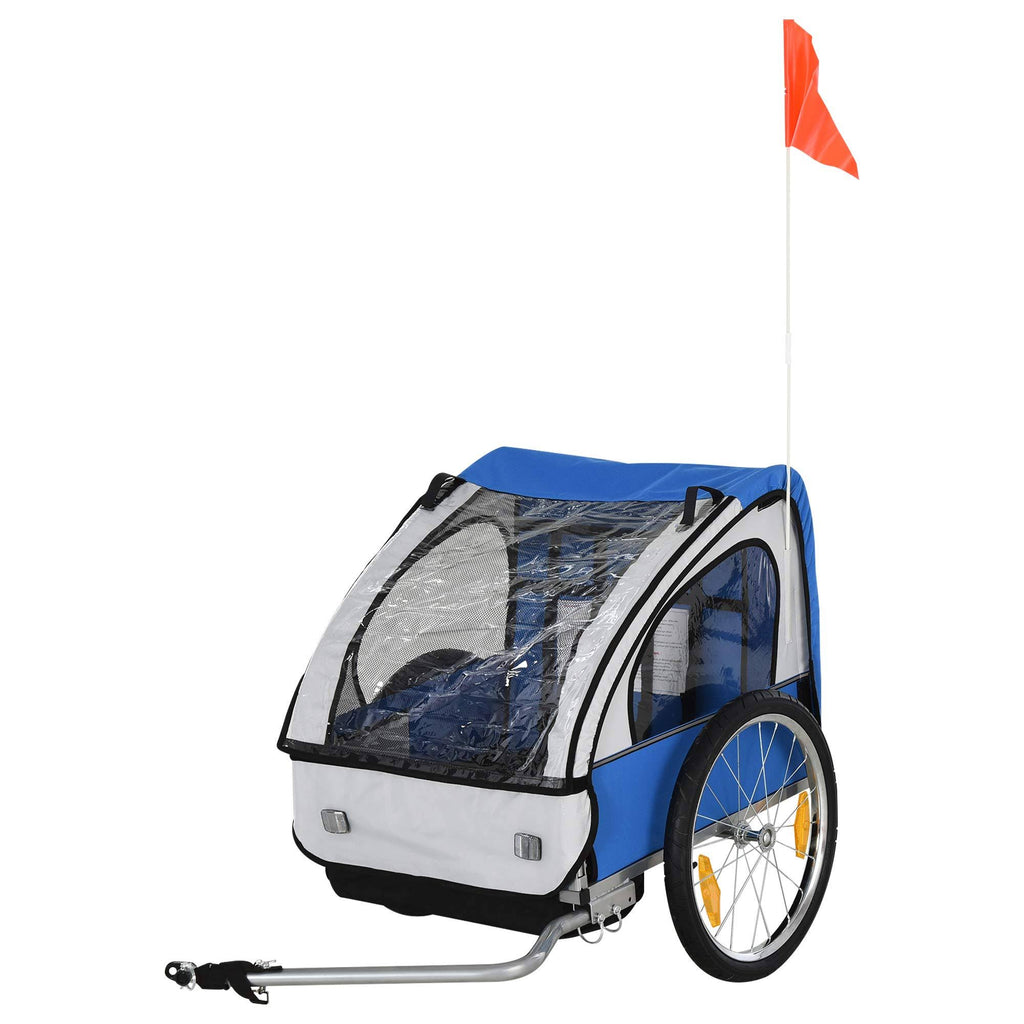 2-Seat Kids Bicycle Trailer with Steel Frame, 5-Point Safety Harnesses, Blue T98580
