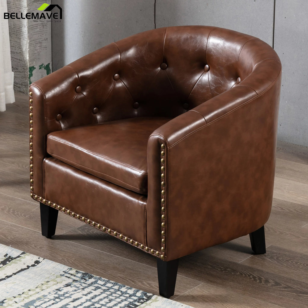 Brown PU Leather Tufted Barrel Chair K4722