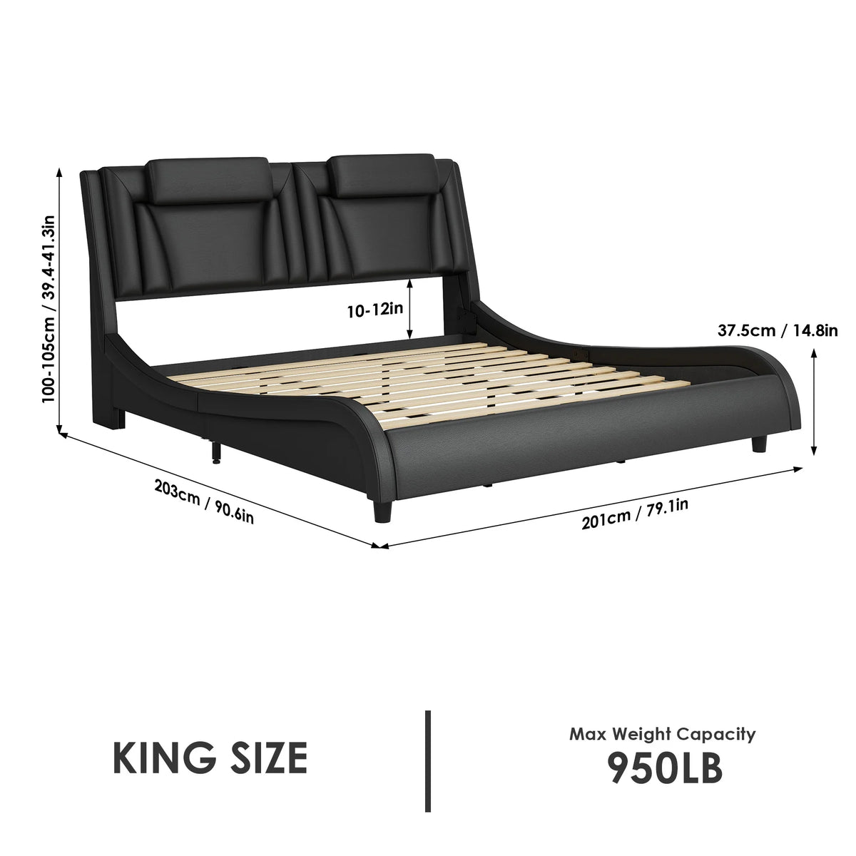 Queen LED PU Leather Upholstered Platform Bed with Adjustable Headboard E789