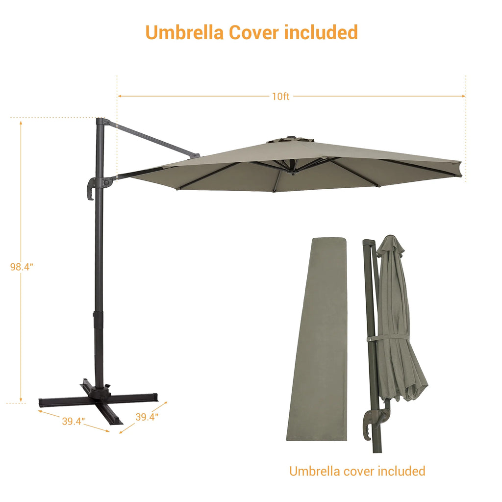 Taupe 10ft Outdoor Round Cantilever Patio Umbrella A34616