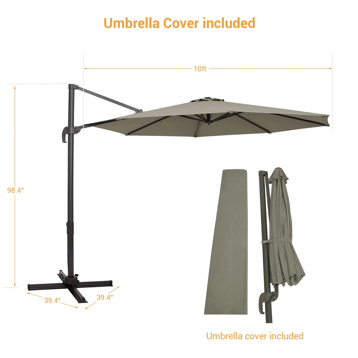 Taupe 10ft Outdoor Round Cantilever Patio Umbrella A34616