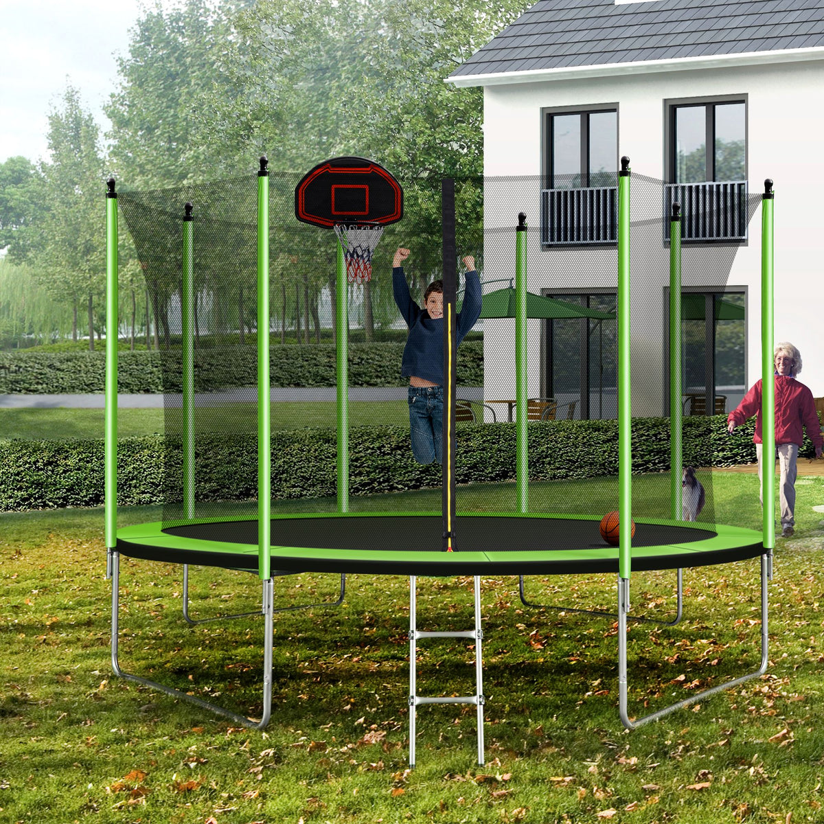 10FT Trampoline with Basketball Hoop and Ladder J2217