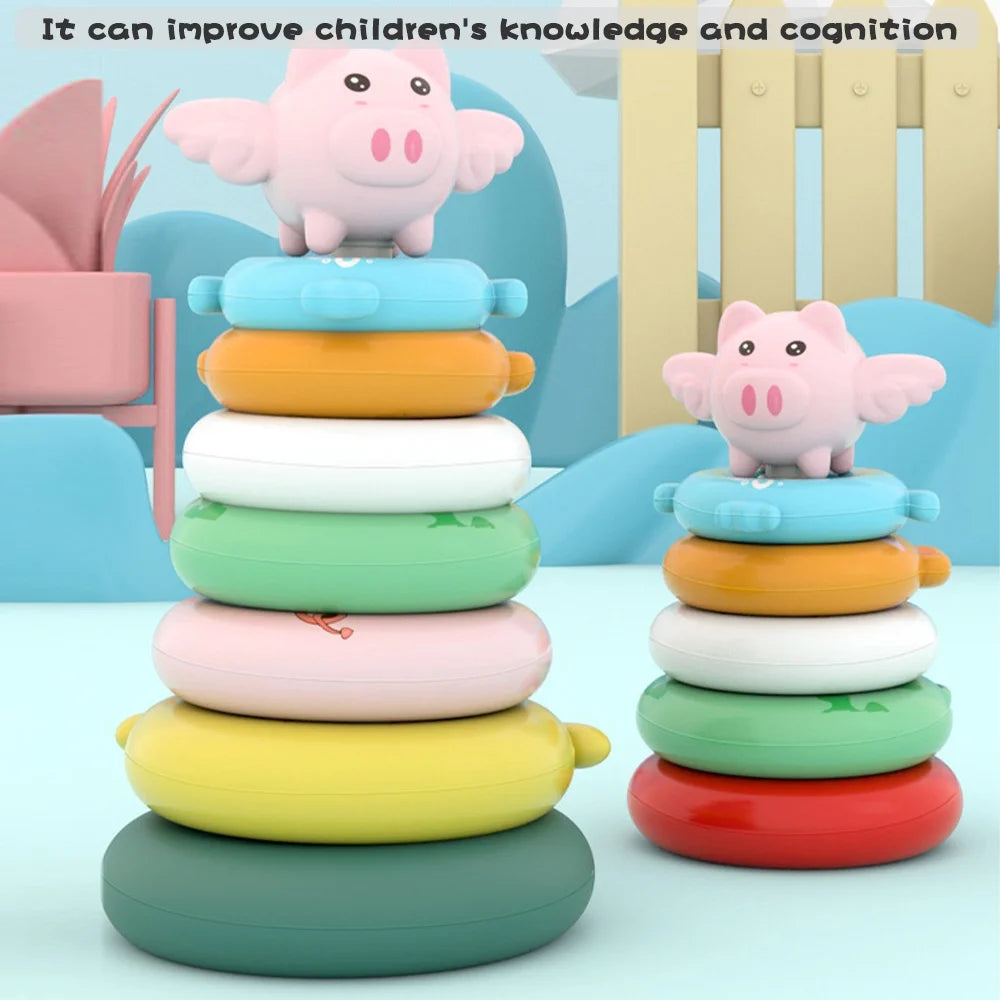 7 Rings Baby Stacking Nesting Toys Sensory Educational Montessori Baby Blocks C7511