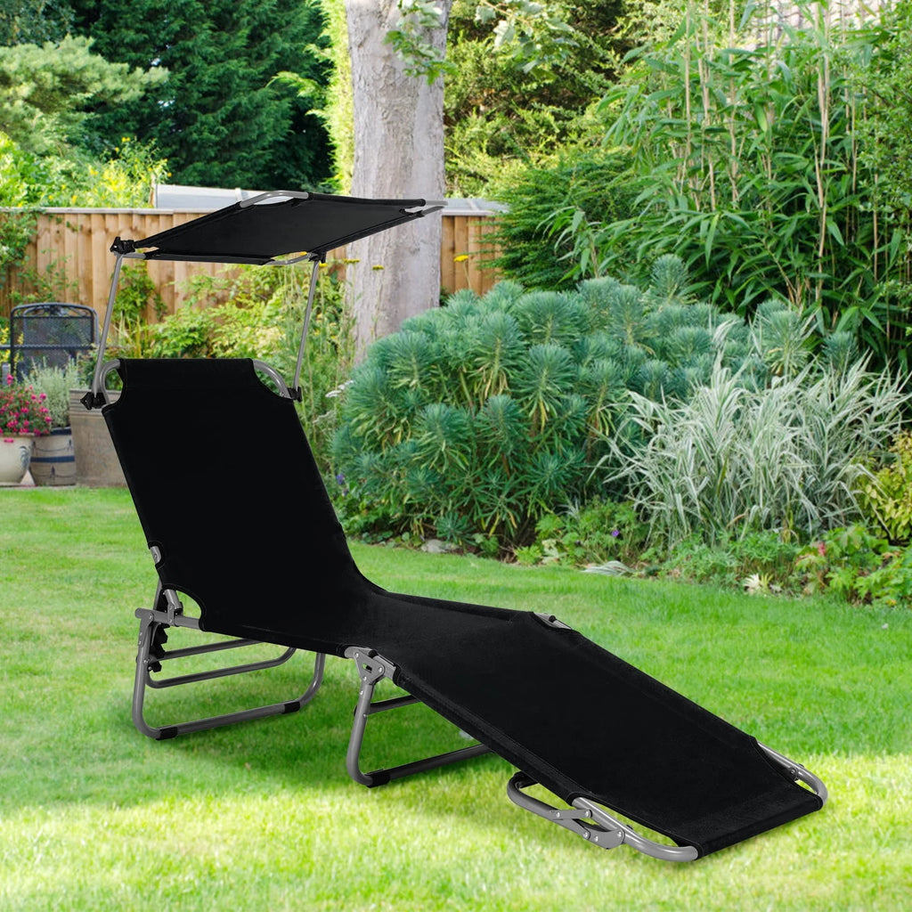 Beige Foldable Lounge Chair with Sun Shade K4114