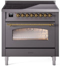 36 Induction Range with Electric Oven in Matte Graphite with Brass Trim Q26772
