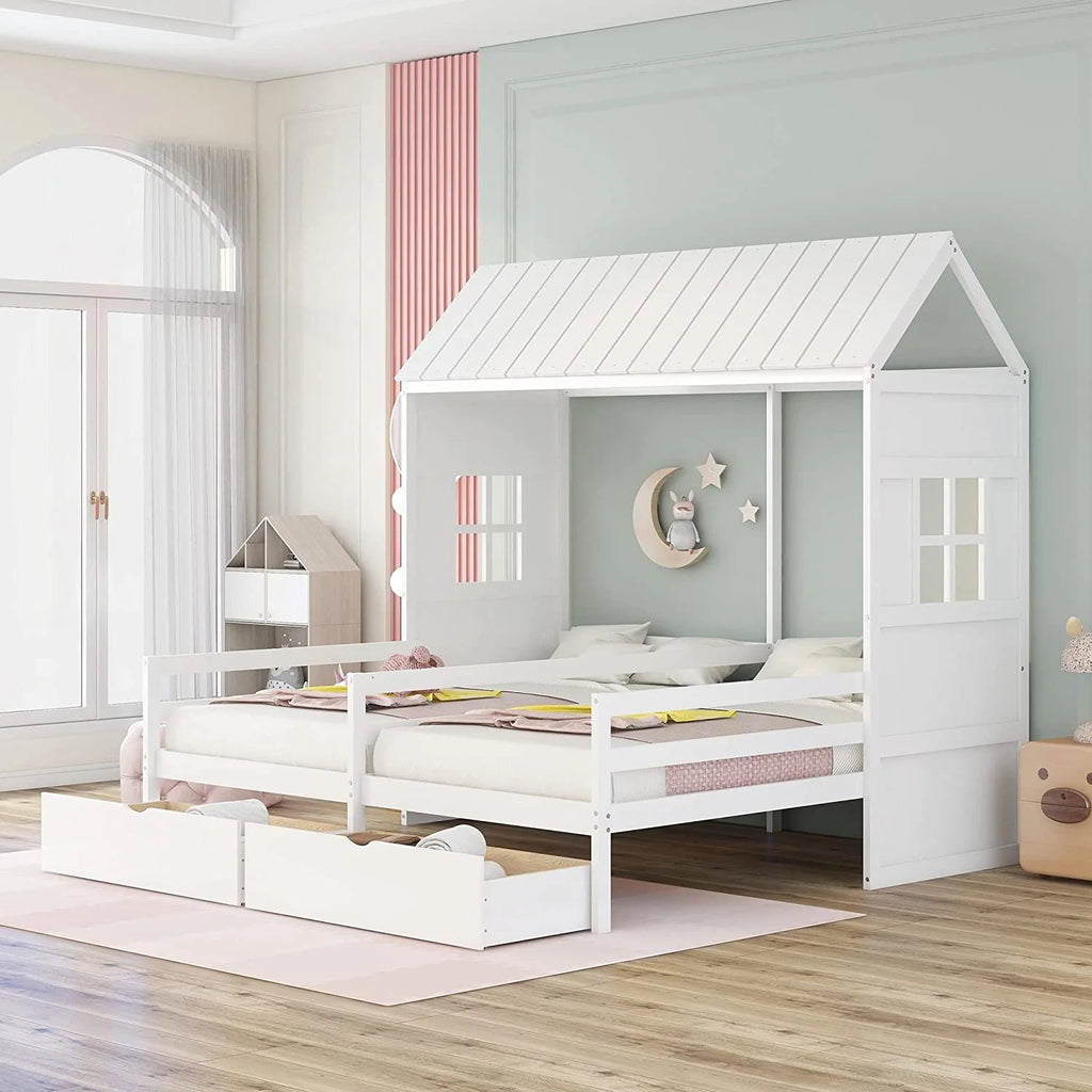 Double Bed Frames with Storage and Rails E2269