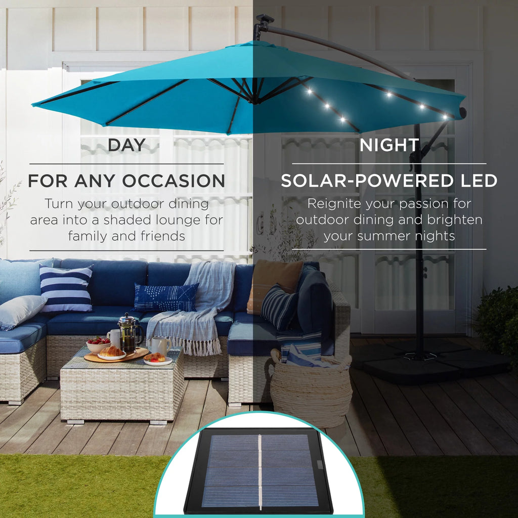 10ft Solar LED Offset Hanging Patio Umbrella F6486