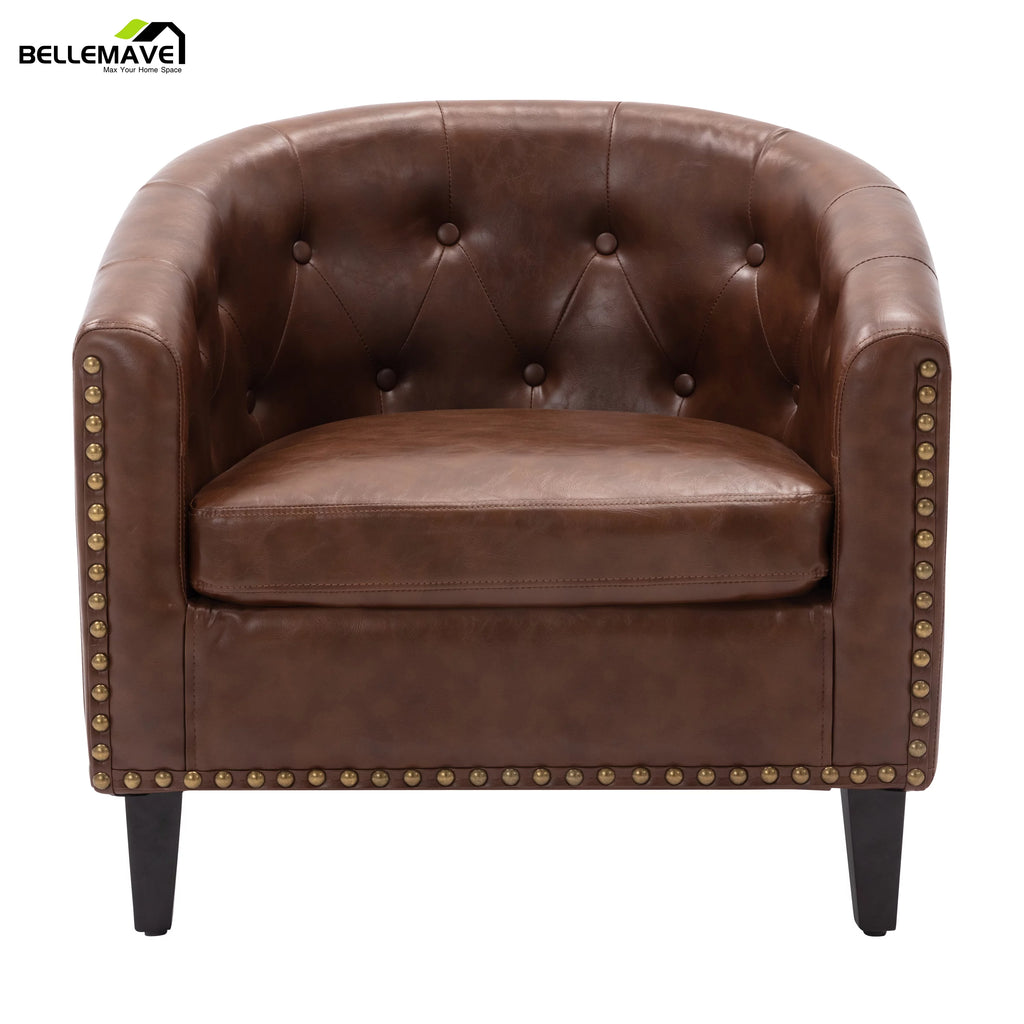 Brown PU Leather Tufted Barrel Chair K4722