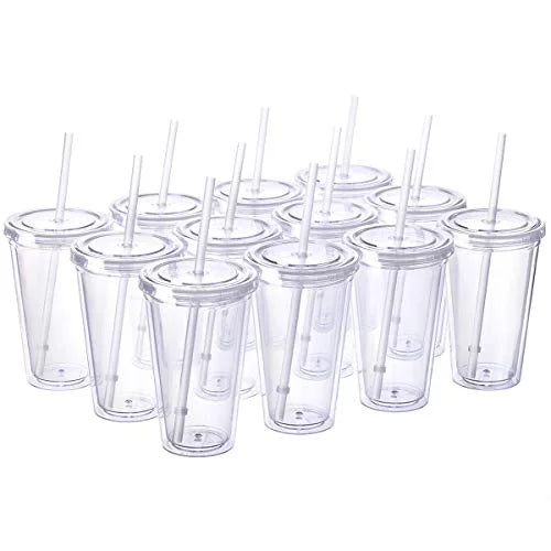 16 oz Double Wall Tumbler 12-Pack with Lid & Straw V40663