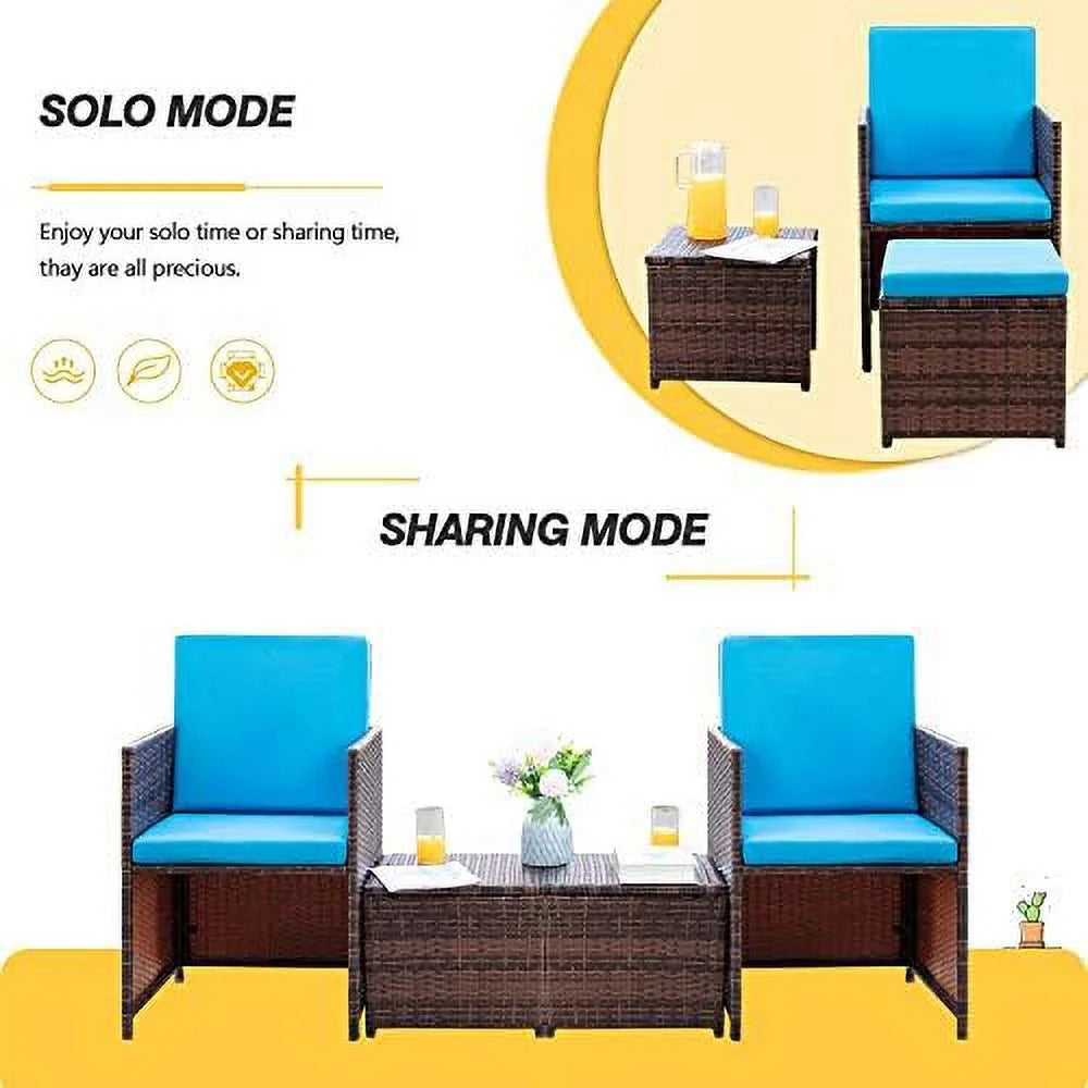 5 Pieces Wicker Rattan Patio Dining Set with Glass Table and Ottomans G6366