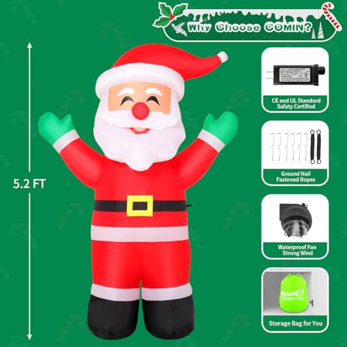 5.2 FT Christmas Inflatables Santa Claus with Built-in LEDs C969