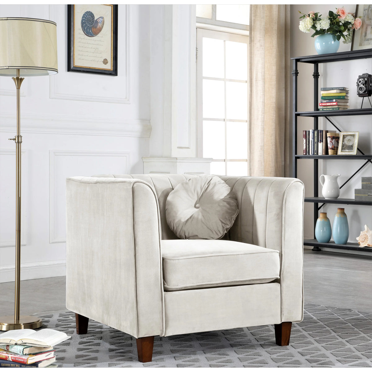 Beige Velvet Chesterfield Chair B652943