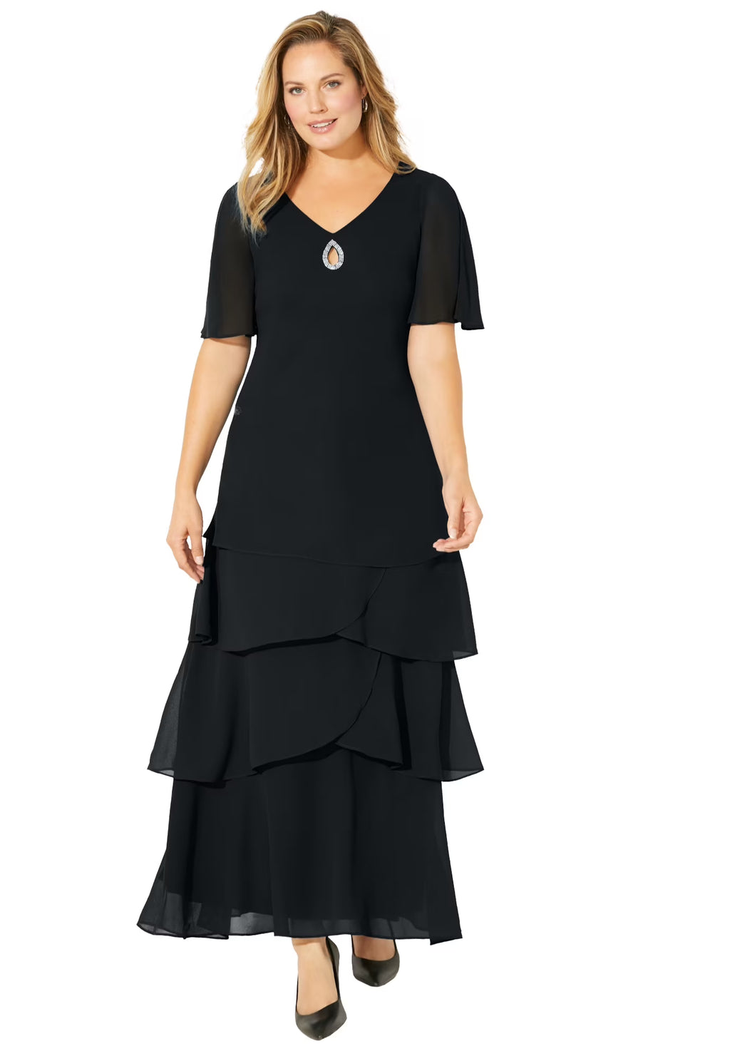 Women's Plus Size Tiered Chiffon Maxi Dress W689711