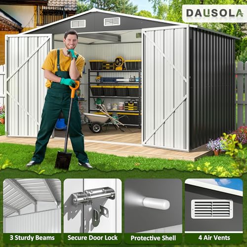 10x8 FT Metal Outdoor Storage Shed with Lockable Doors, Grey K71946